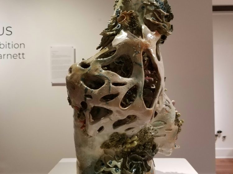 Geminae. Ceramic and mixed media. 13.0 x 13.5 x 21.0 in. 2020. (rear view)