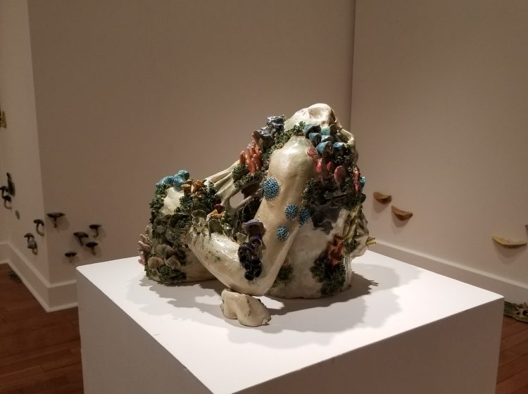 Slept Within the Soil. Ceramic and mixed media. 18 x 16.5 x 13.75 in. 2021. (rear view)