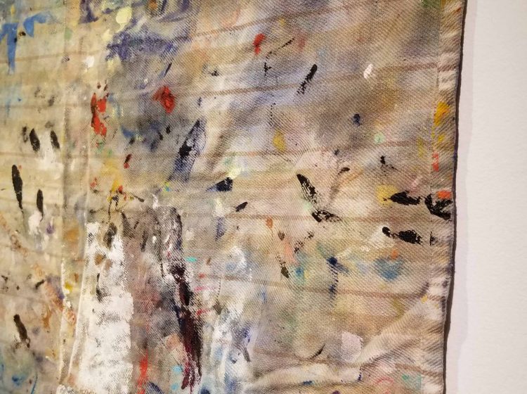 Why am I?, Mixed media on paint cloths, 24”x 31” (detail).