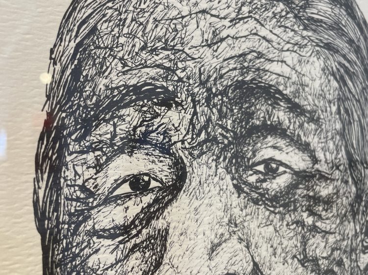 Daphne Odjig (1919-2016) Odawa-Potawatomi-English  Untitled (Portrait of a Man) 1968 Pen and Ink Drawing 25.5 × 15.5" (Detail) 