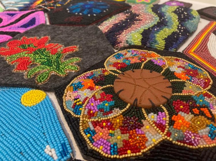 The Beading Babes "Turtle Island", 2020 Seed beads and thread on fabric 38" x32" (Detail)