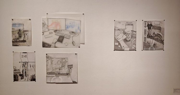 Left group: Renata Truelove, Michael Vachon, Dhairya Vaidya, "Daydream/Reflection at work". Right group: Michael Vachon, "Stoicism/Coping Mechanisms"