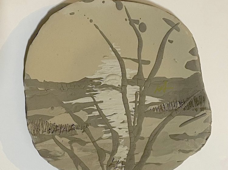 21-Henderson, Annette, 2026 Slough Series No. 302, Comercial clay base, wild clay slip glaze (unfired earthenware )jpeg